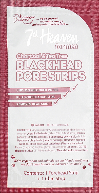Полоски для Т-зоны - 7th Heaven Men's Blackhead T-Zone Strips Charcoal & Tea Tree — фото N4