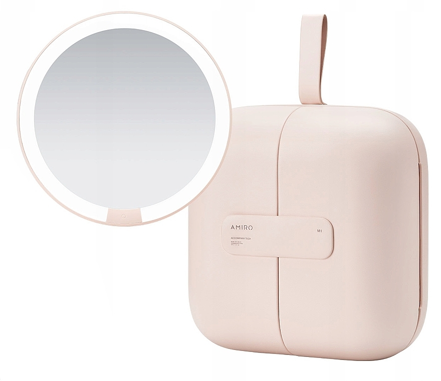 Світлодіодне портативне дзеркало з косметичкою, рожеве - Amiro Cube S Magnetic Bag Mirror AML115N Pink — фото N1