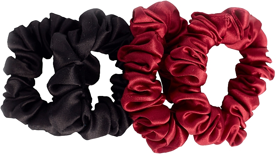 Набір резинок з натурального шовку, розмір S, чорна + вишнева - de Lure Scrunchie Set — фото N1