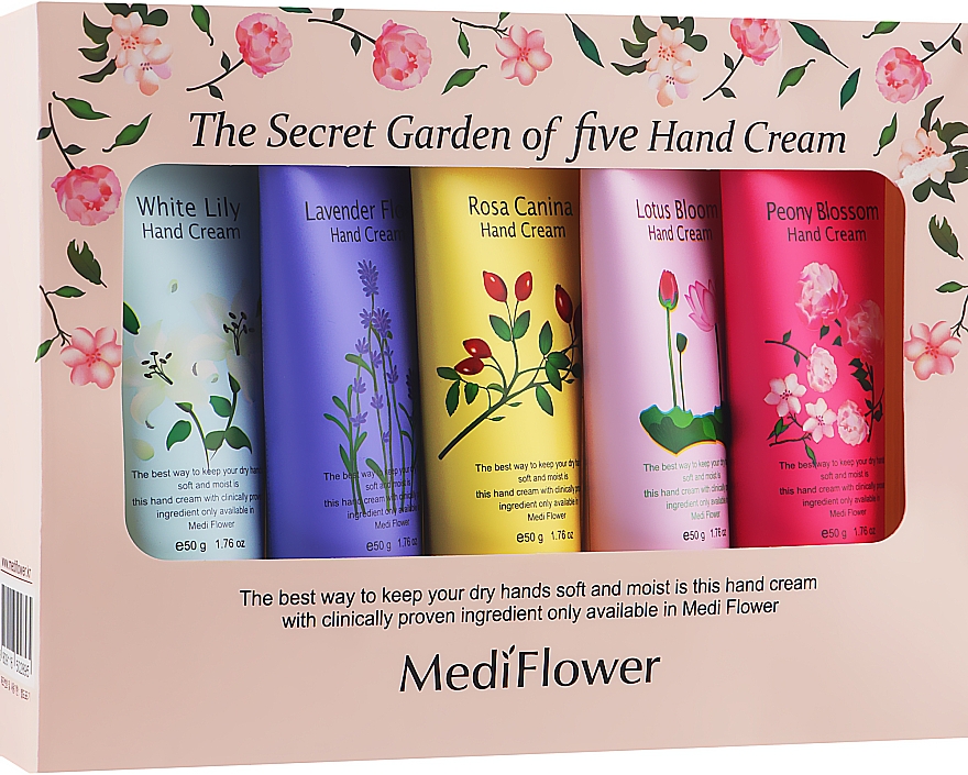 Набор кремов для рук с цветочными экстрактами, 5 продуктов - Medi Flower The Secret Garden Of Five Hand Cream — фото N1