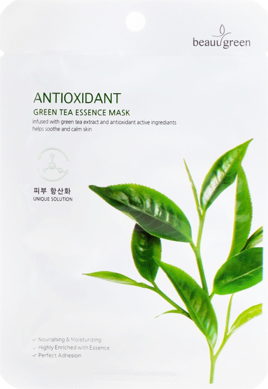 Тканевая маска c экстрактом зеленого чая - Beauugreen Antioxidant Green Tea Essence Mask — фото N1
