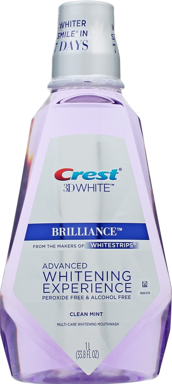 Ополіскувач для ротової порожнини, без алкоголю та пероксида - Crest Mouthwash 3D White Brilliance Advanced Whitening Experience Clean Mint — фото N1