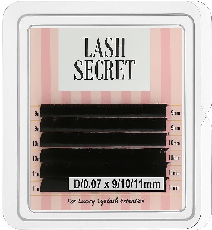 Накладные ресницы, черные, микс, 6 линий (0.07, D, (9,10,11)) - Lash Secret — фото N1