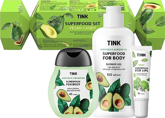 Подарочный набор - Tink Superfood Vegan Candy Set (sh/gel/150ml + h/cr/45ml + lip/balm/15ml) — фото N2