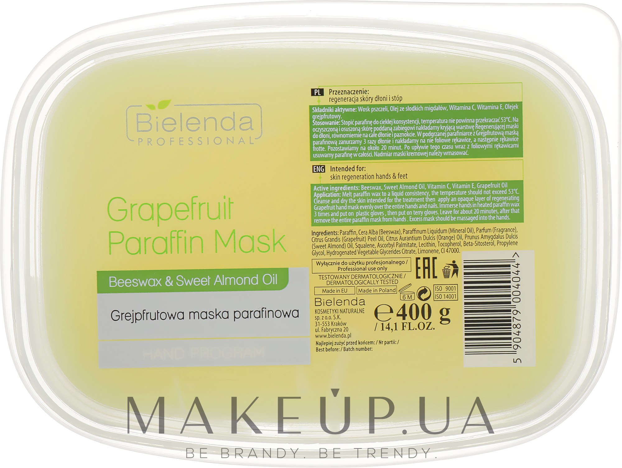 Парафиновая маска с грейпфрутом - Bielenda Professional Grapefruit Paraffin Mask Beeswax & Almond Oil — фото 400g