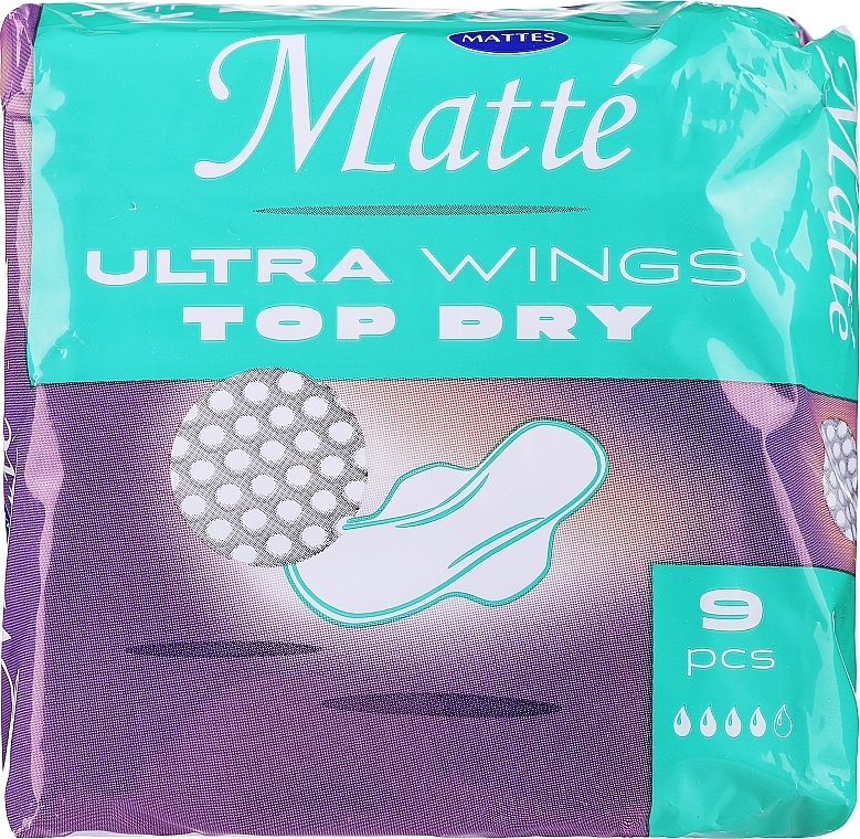 Прокладки гигиенические с крылышками, 9 шт. - Mattes Ultra Wings Top Dry — фото N1