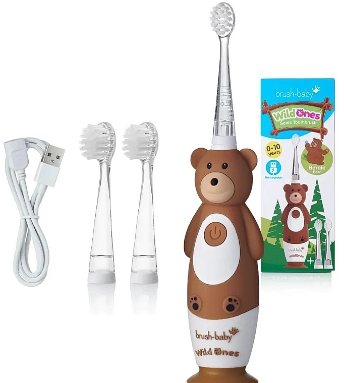 Электрическая зубная щетка, 0-10 лет - Brush-Baby WildOnes Bernie Bear Sonic Toothbrush — фото N2