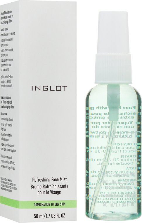 Освежающий спрей для комбинированной и жирной кожи лица - Inglot Refreshing Face Mist Combination to Oily Skin — фото N1