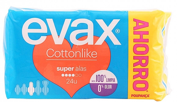 Гигиенические прокладки "Супер" с крылышками, 24шт - Evax Cottonlike — фото N1