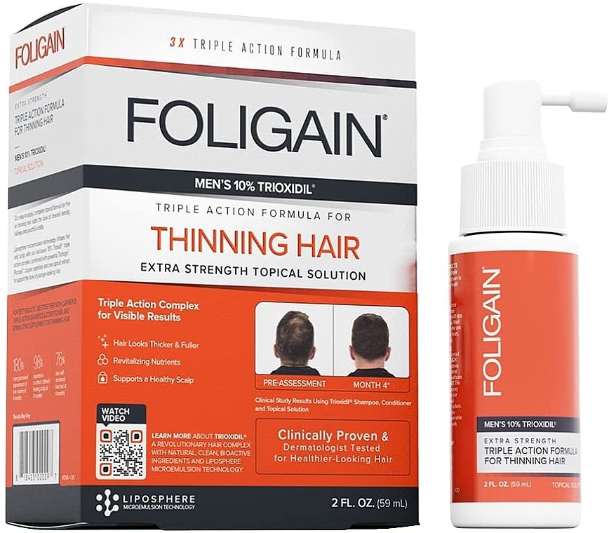 Сыворотка от выпадения волос для мужчин - Foligain Men's Triple Action Complete Formula For Thinning Hair — фото N1
