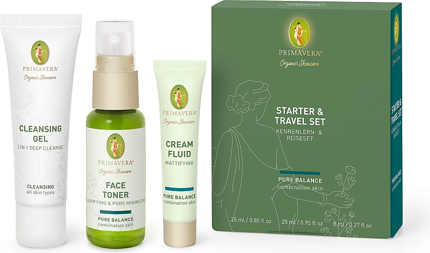 Набор - Primavera Pure Balance Starter & Travel Set (milk/25ml + toner/28ml + cr/fluid/8ml) — фото N1