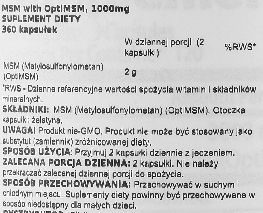 MSM с OptiMSM, 1000 мг, капсули - Doctor's Best — фото N2