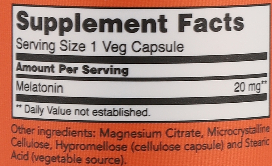 Пищевая добавка "Мелатонин" 20 мг - Now Foods Maximum Strength Melatonin 20mg Veg Capsules — фото N3