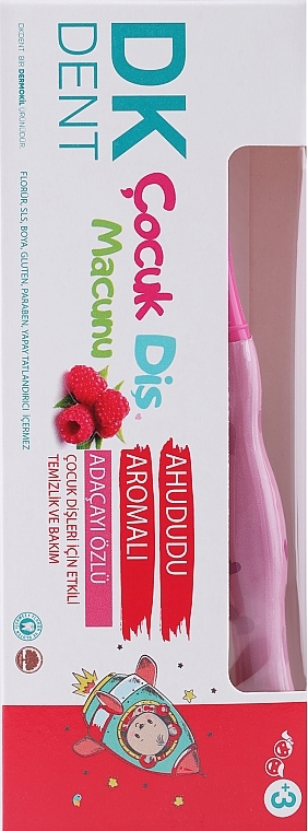 Зубная паста "Малина" + розовая щетка - Dermokil DKDent (toothpaste/50ml + brush/1pcs) — фото N1
