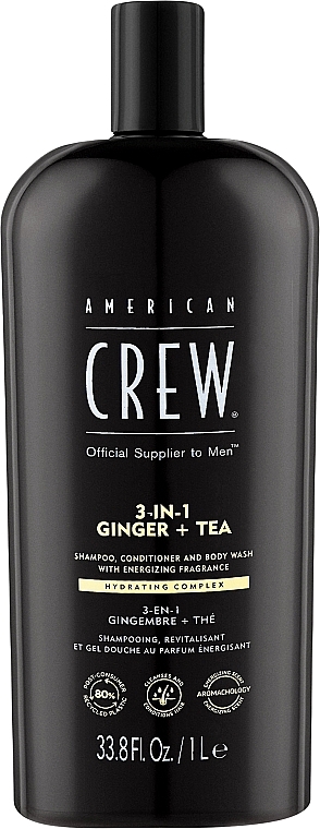 Засіб 3 в 1 для догляду за волоссям і тілом - American Crew Official Supplier To Men 3 In 1 Ginger + Tea Shampoo Conditioner And Body Wash — фото N1