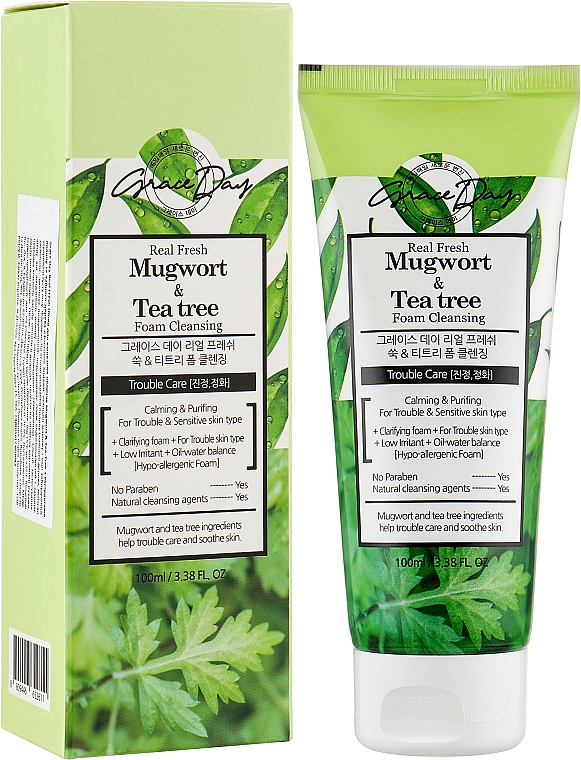 Пенка для умывания лица с экстрактами полыни и чайного дерева - Grace Day Real Fresh Mugwort Tee-Tree Foam Cleanser — фото N2