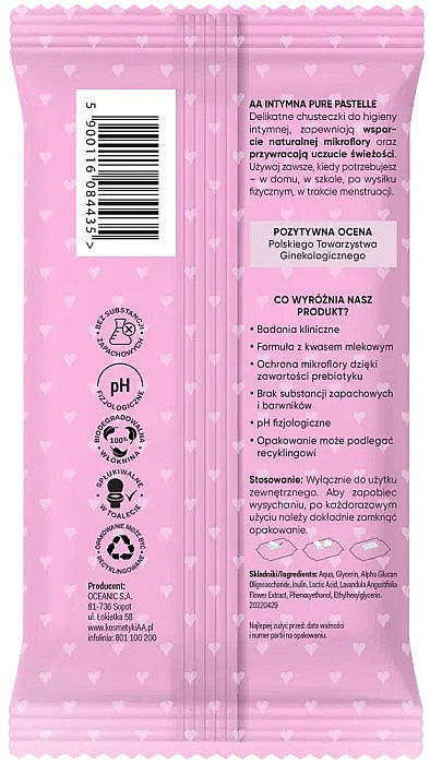 Салфетки для интимной гигиены "Мягкость и защита микрофлоры", 15 шт - AA Intimate Pure Pastels Delicate Wipes — фото N2