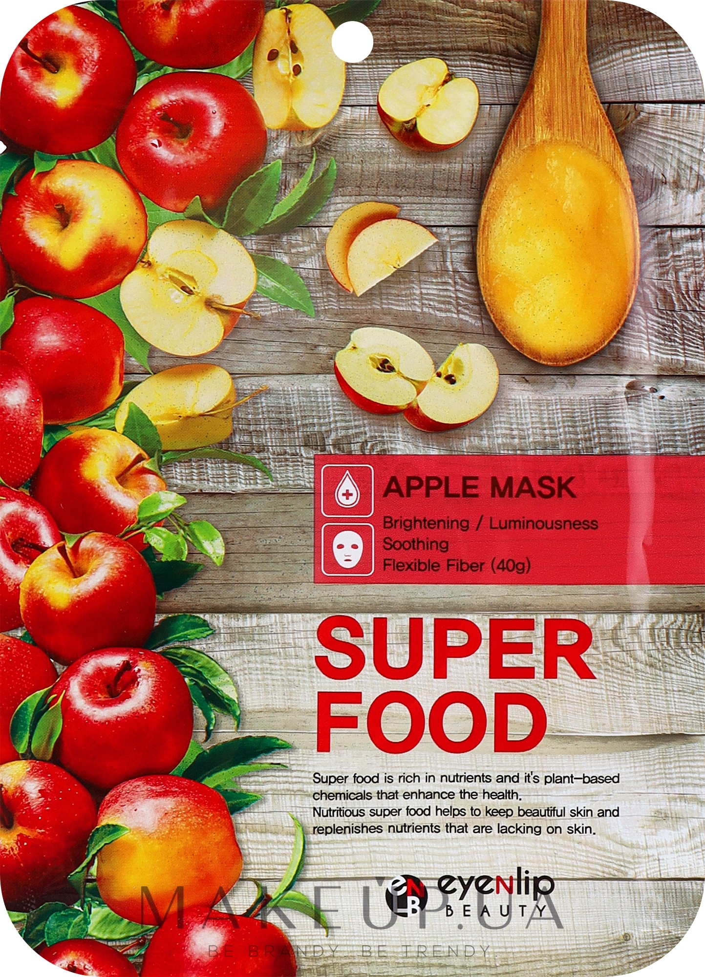 Тканинна маска для обличчя з екстрактом яблука - Eyenlip Super Food Apple Mask — фото 10x23ml