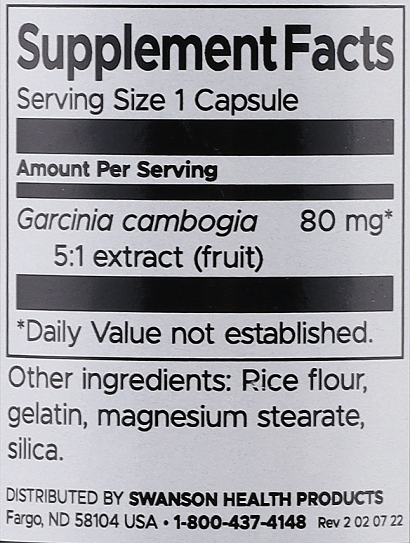 Пищевая добавка "Экстракт гарцинии камбоджийской", 80 мг - Swanson Garcinia Cambogia 5:1 Extract — фото N2