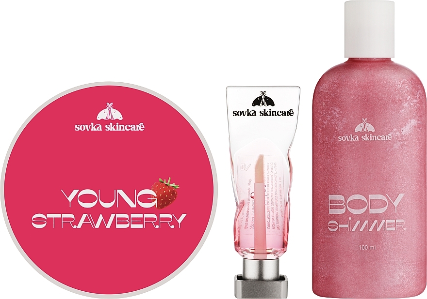 Набір "Strawberry Jam" - Sovka Skincare (scr/310g + b/shimmer/100ml + oil/5ml + bag/1pcs) — фото N4