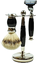 Набор для бритья - Golddachs Silver Tip Badger, Mach3 Polymer Black Chrom (sh/brush + razor + stand) — фото N1