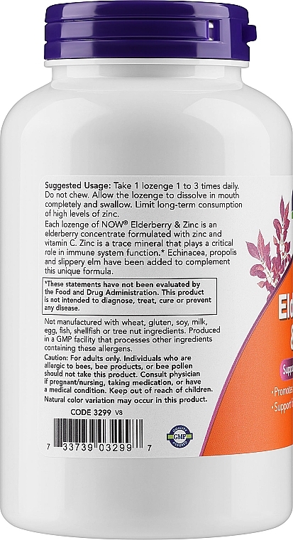 Чорна бузина, льодяники - Now Foods Elderberry Zinc — фото N2