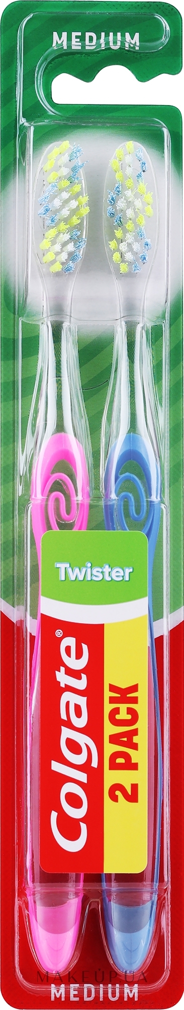 Зубна щітка "Twister", середня, рожева + синя - Colgate Twister Medium — фото 2шт