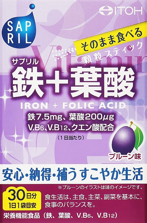 Б'юті-добавка "Залізо+фолієва кислота" зі смаком чорносливу (саше) - Itoh Kanpo Pharmaceutical Sapril Iron + Folic Acid — фото N1