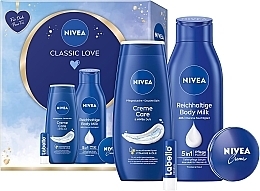 Духи, Парфюмерия, косметика Набор - NIVEA Classic Love Gift Set (sh/gel/250ml + b/milk/400ml + lip/balm/5,5ml + f/cr/30ml)