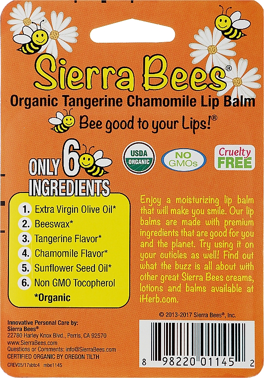 Набор бальзамов для губ c экстрактами мандарина и ромашки - Sierra Bees (lip/balm/4x4,25g) — фото N2