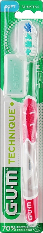 Зубная щетка, мягкая "Technique+", розовая - G.U.M Soft Regular Toothbrush — фото N1