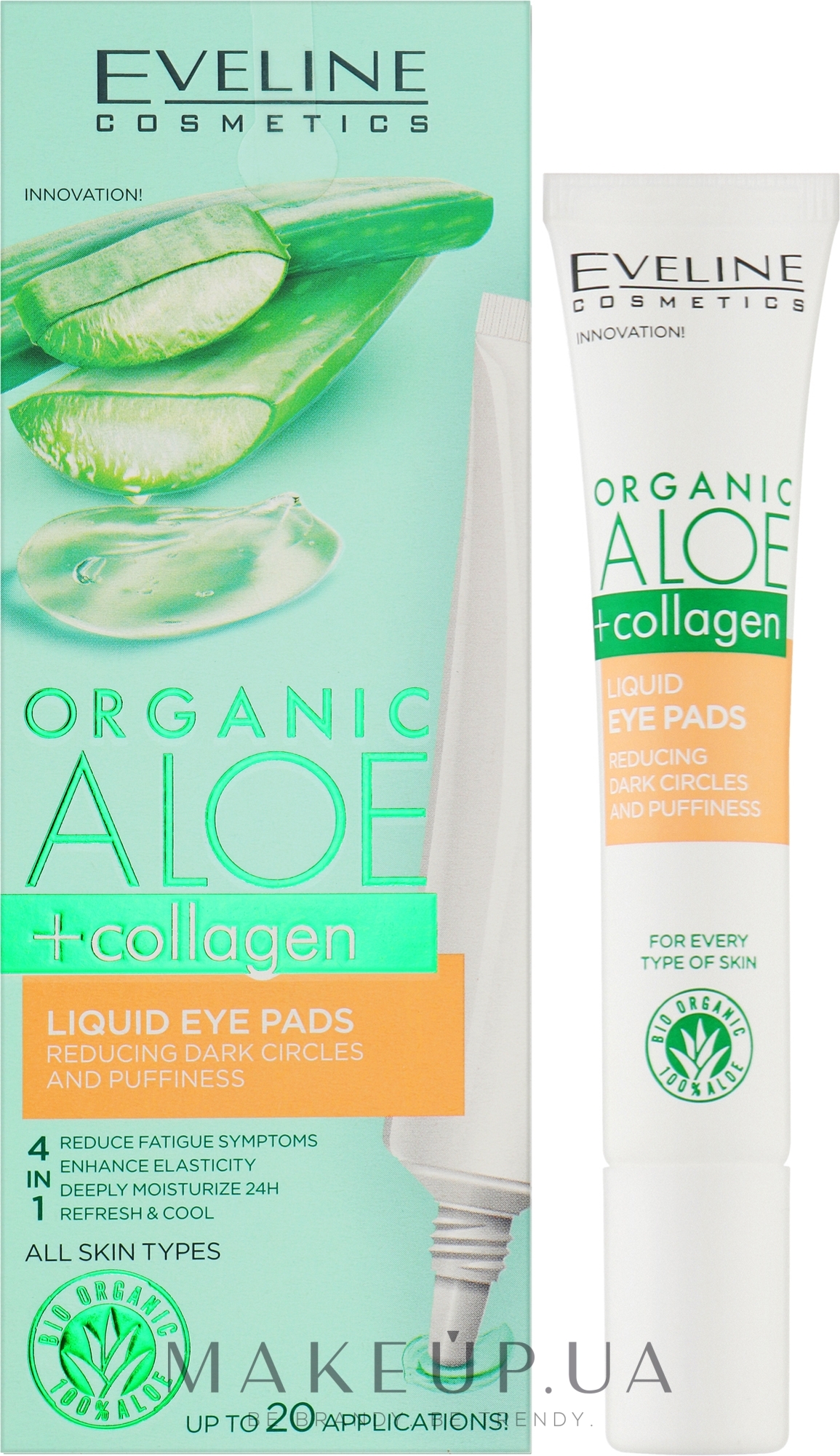 Жидкие патчи для кожи вокруг глаз - Eveline Cosmetics Organic Aloe + Collagen — фото 20ml
