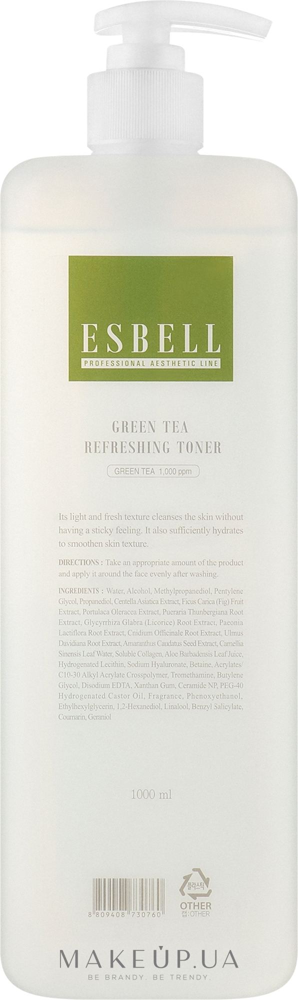 Тонер для обличчя освіжаючий з екстрактом зеленого чаю - Dr. Oracle Esbell Green Tea Refreshing Toner — фото 1000ml