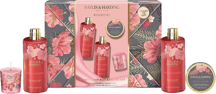 Набір - Baylis & Harding Boudoire Tropical Paradise Gift Wrapped Candlelit Gift Set (bubbles/300ml + sh/cr/300ml + h/cr/50ml + candle/60g) — фото N1