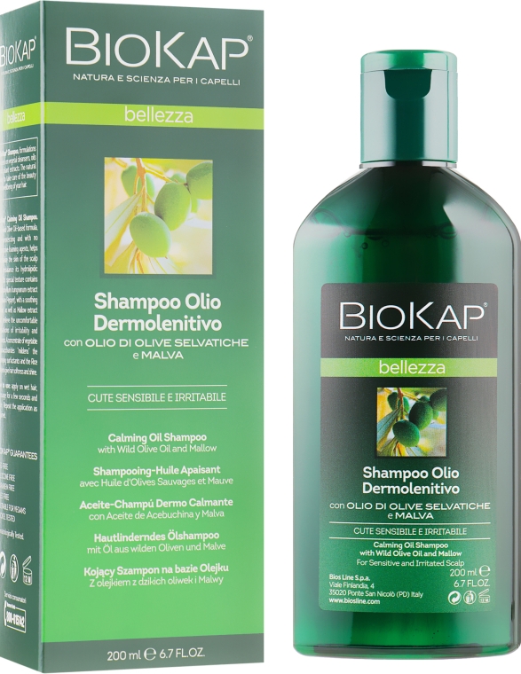 Успокаивающий шампунь с оливковым маслом и мальвой - BiosLine BioKap Calming Oil Shampoo — фото N1