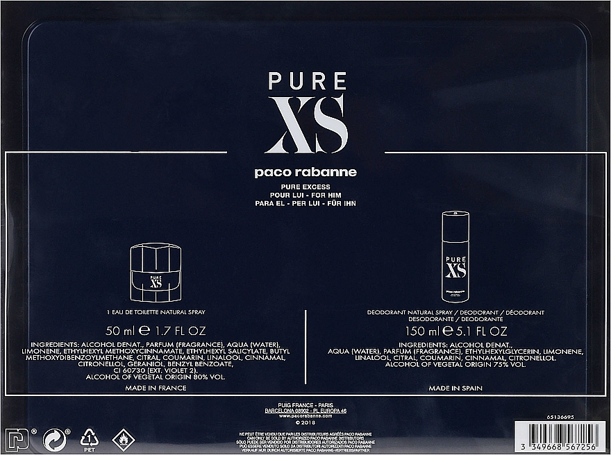 Paco Rabanne Pure XS - Набор (edt/50ml + deo/150ml) — фото N4