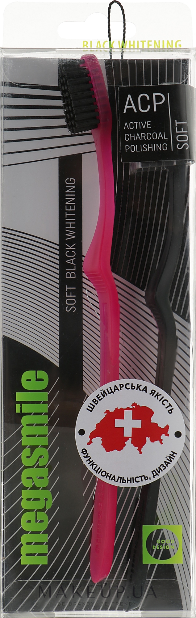 Зубна щітка "Блейк Вайтенінг Soft", рожева + чорна - Megasmile Soft Black Whitening — фото 2шт