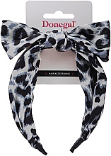 Обруч для волосся FA-5644, сірий леопард з бантом - Donegal — фото N1