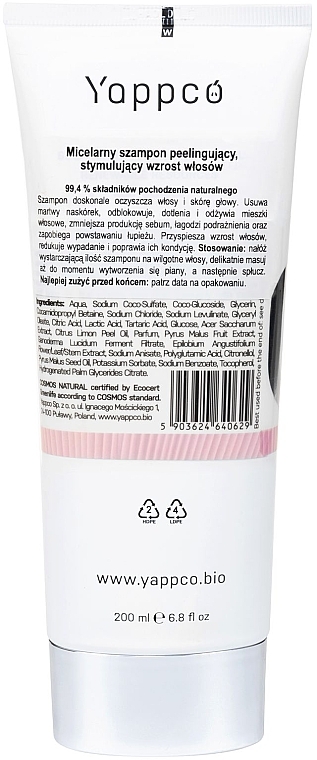 Міцелярний шампунь для росту волосся - Yappco Exfoliating Shampoo Stimulating Hair Growth — фото N2