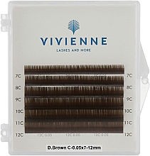 Накладные ресницы "Elite", темно-коричневые, 6 линий (mix, 0,05, C, (7-12)) - Vivienne — фото N1