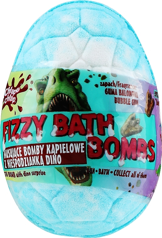 Бомбочка для ванни "Діно" з сюрпризом, блакитна з ароматом жувальної гумки - Chlapu Chlap Dino Bubble Gum Fizzy Bath Bombs 