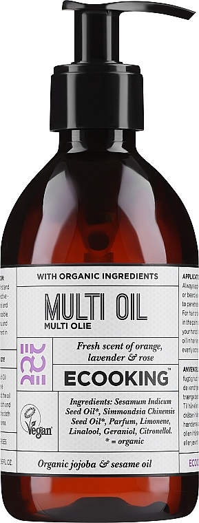 Багатофункціональна органічна олія з ароматом апельсина, лаванди та троянди - Ecooking Multi Oil — фото N1