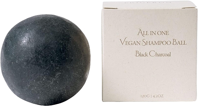 Твердий шампунь "Чорне вугілля", у картонному пакованні - Erigeron All in One Vegan Shampoo Ball Black Charcoal — фото N1