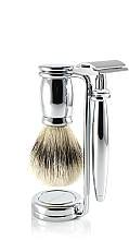 Парфумерія, косметика Набір для гоління - Edwin Jagger Bulbous Chrome 3 Piece DE Set Synthetic Silver Tip