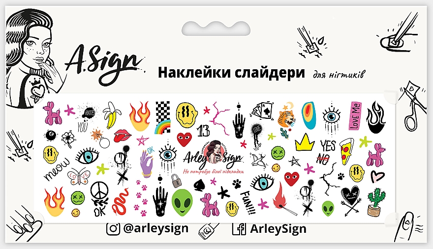 Наклейка-слайдер для нігтів "Кольоровий фан" - Arley Sign — фото N1