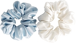 Парфумерія, косметика Набір резинок з натурального шовку, розмір M, блакитна + біла - de Lure Scrunchie Set