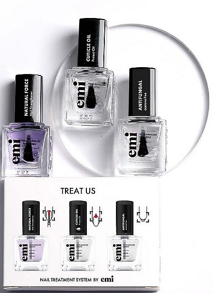 Набір - Emi Set Treat Us (nail/strength/9ml + nail/oil/9ml  + antifungal/stim/9ml) — фото N2