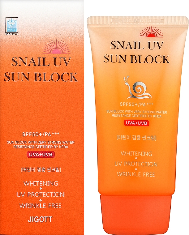 Крем солнцезащитный с муцином улитки SPF 50+/PA+++ - Jigott Snail UV Sun Block SPF 50+/PA+++ — фото N2