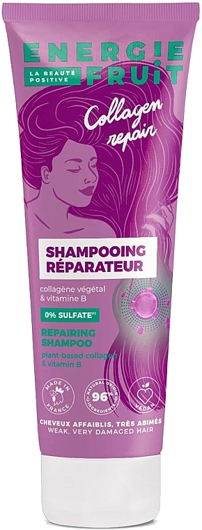 Восстанавливающий бессульфатный шампунь - Energie Fruit Plant Based Collagen & Vitamn B Repairing Shampoo — фото N1