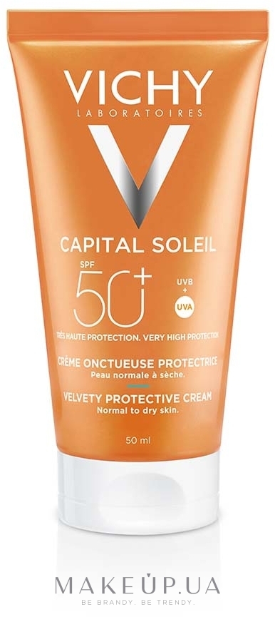 Солнцезащитный крем для лица тройного действия SPF 50 - Vichy Capital Soleil Velvety Cream SPF50 — фото 50ml